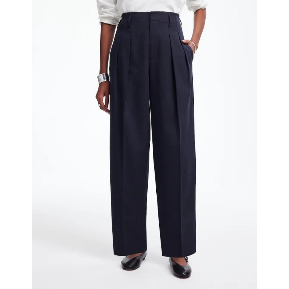 MADEWELL Pleated Carrot Pants Cotton Wool Twill Tapered Trousers Black Coal Sz 2